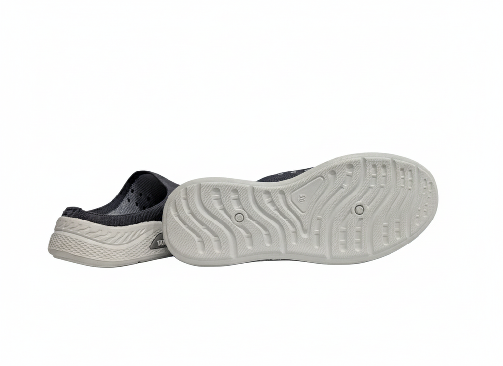 Grey slip-on shoes with white soles