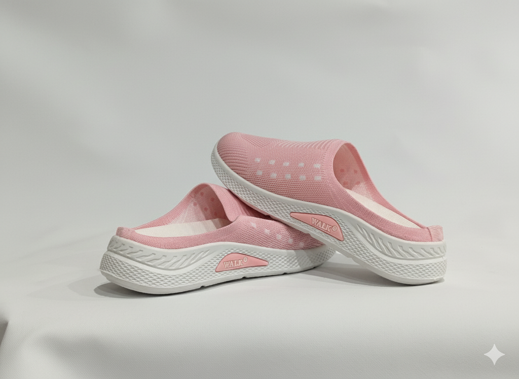 Pair of pink and white shoes 