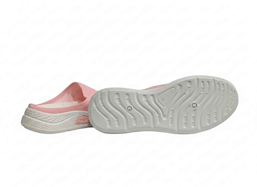 Pink slip-on shoes with white soles