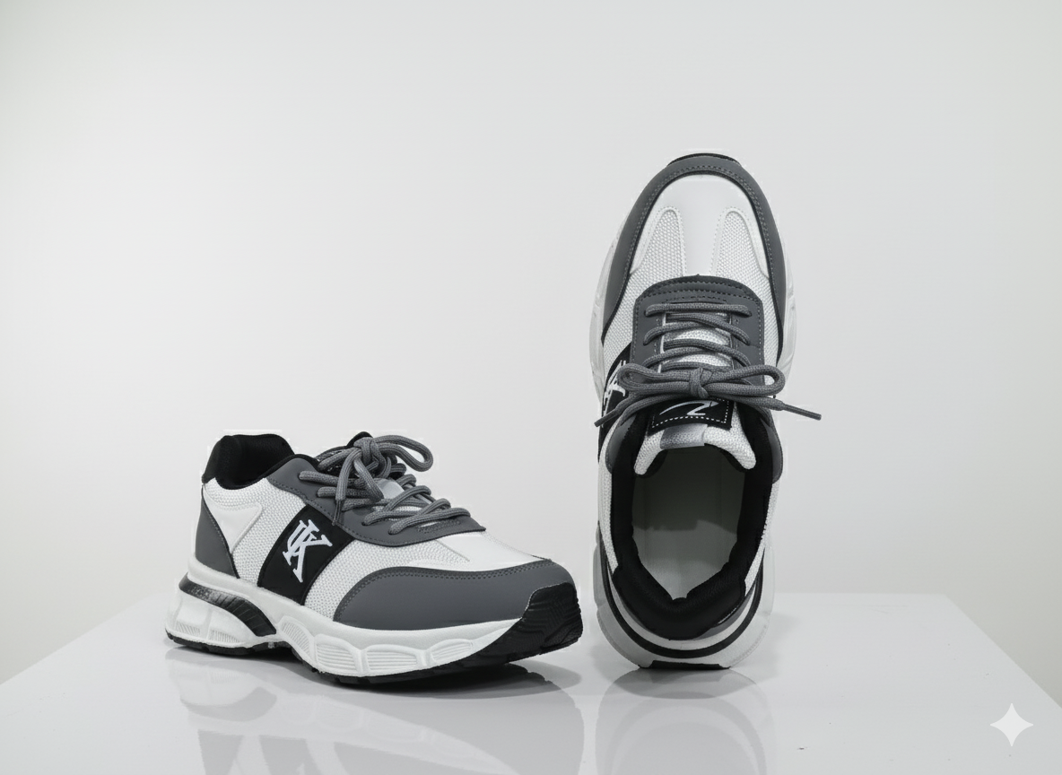 Pair of Grey and white sneakers