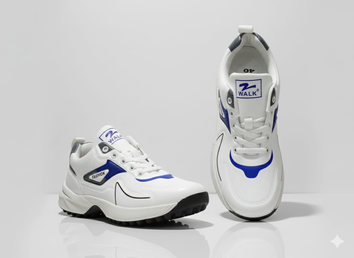 White sneakers with blue accents