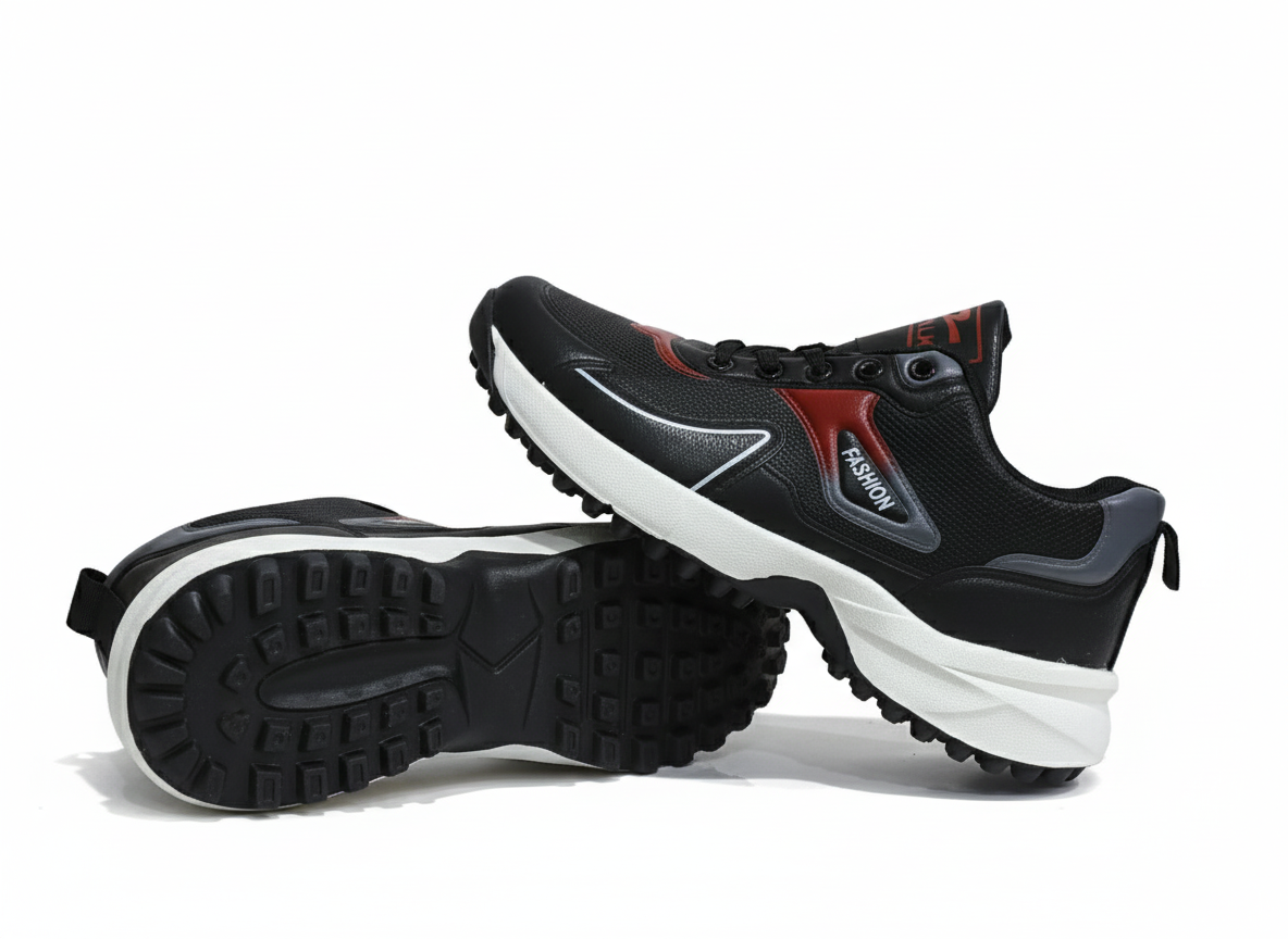 Black and red athletic shoes