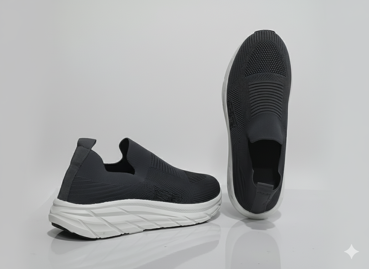 Grey slip-on sneaker with white sole 