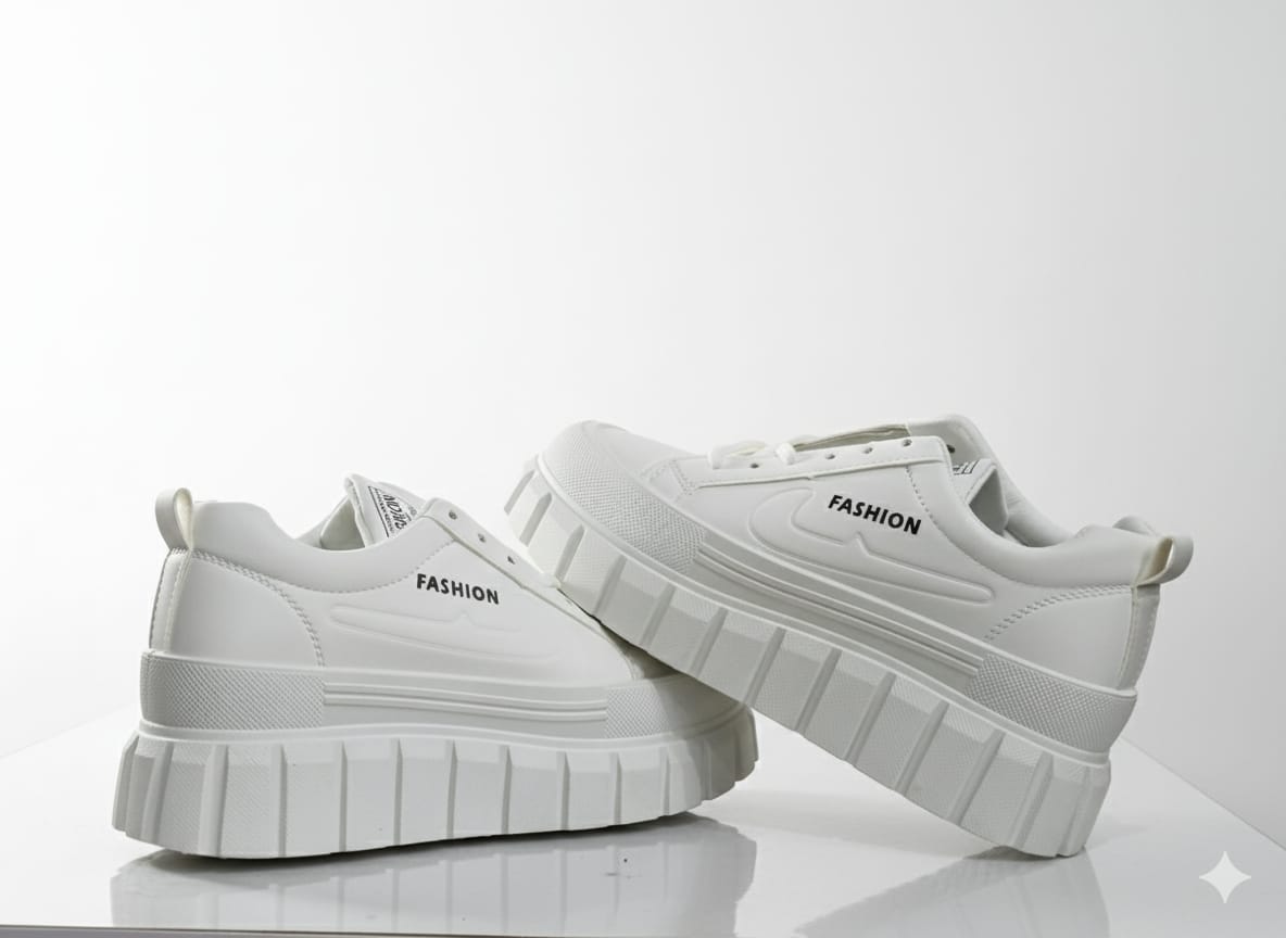 White sneakers with 'FASHION'