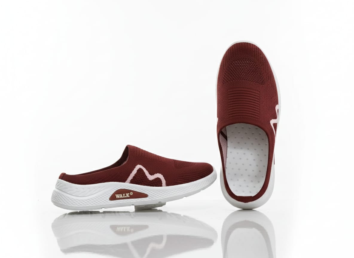 Red slip-on shoes with white soles 