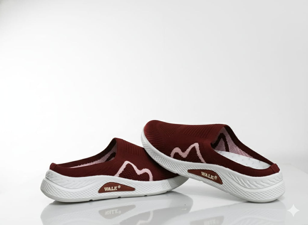 Red slip-on shoes with white soles